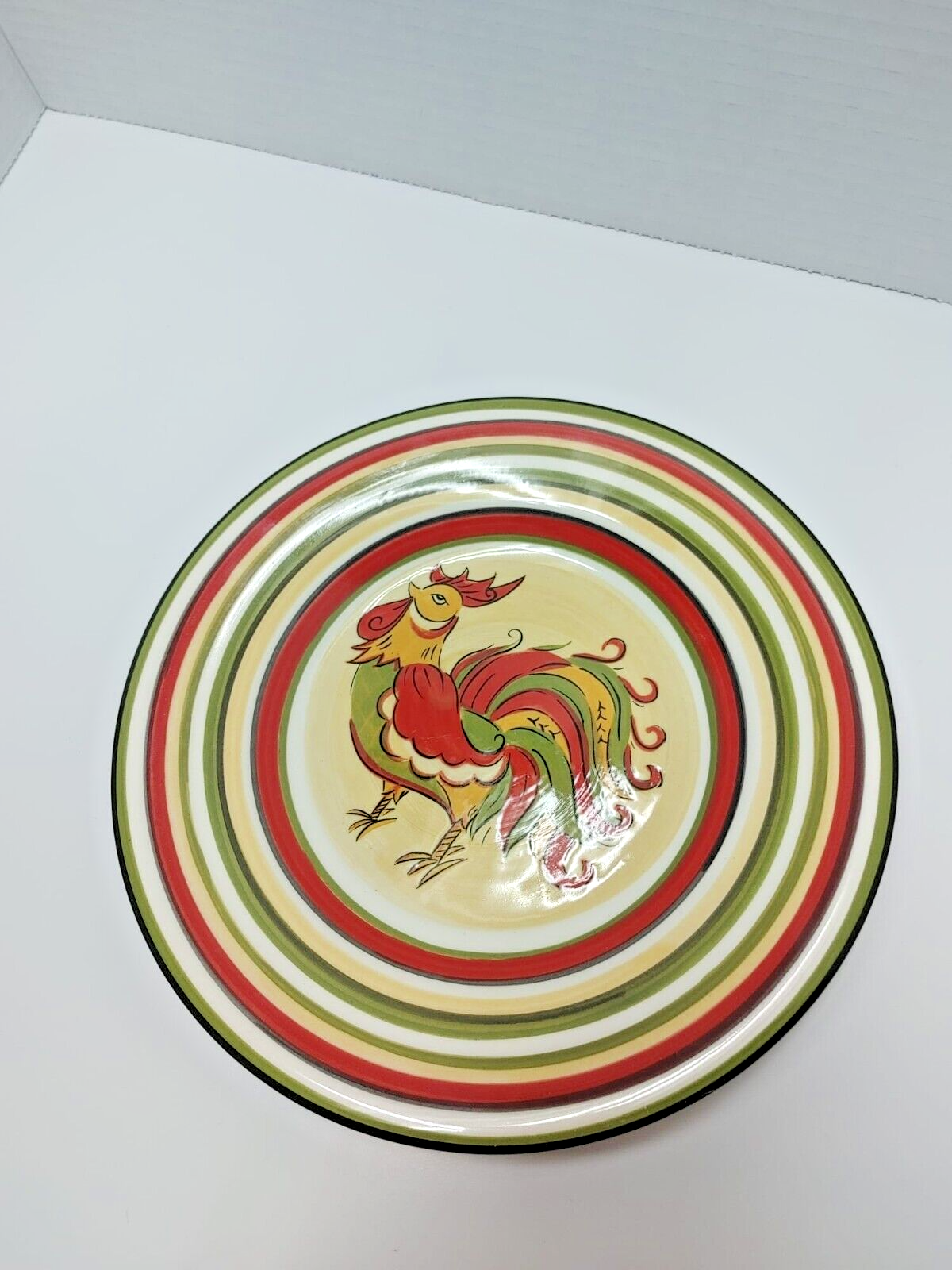 Salad Plates Red Green Yellow Trim Tabletops Gallery Rafael Rooster 8.5" FARM