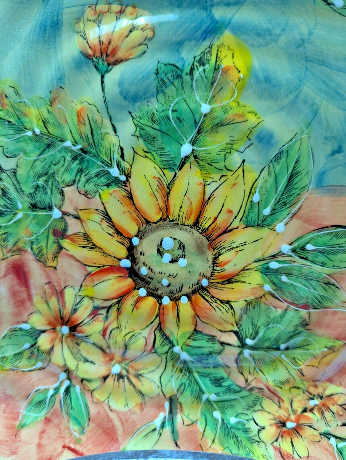 Hand painted Sunflower 9" Serving Platter/Plate