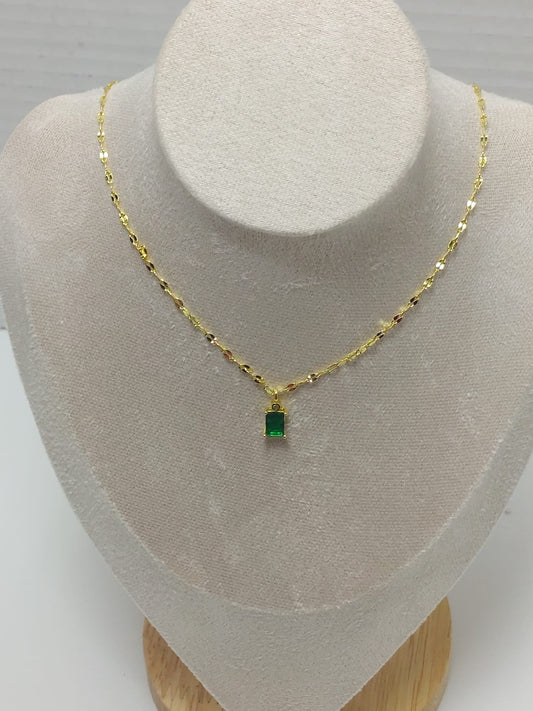 14K Gold Plated Necklace For Women with Emerald Crystal Pendant Fashion Jewelry