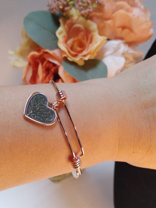 Rose Goldtone Bangle Bracelets with Heart Charm