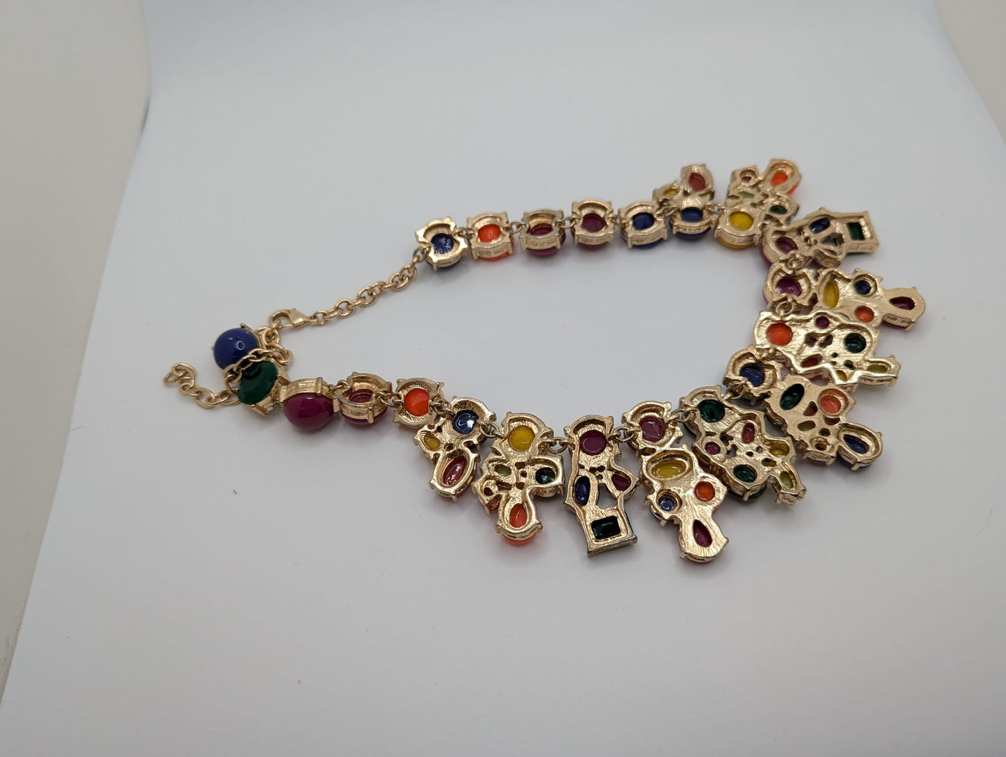 Talbots Bib necklace Multicolor Gold Tone & Cabochon Statement 21"