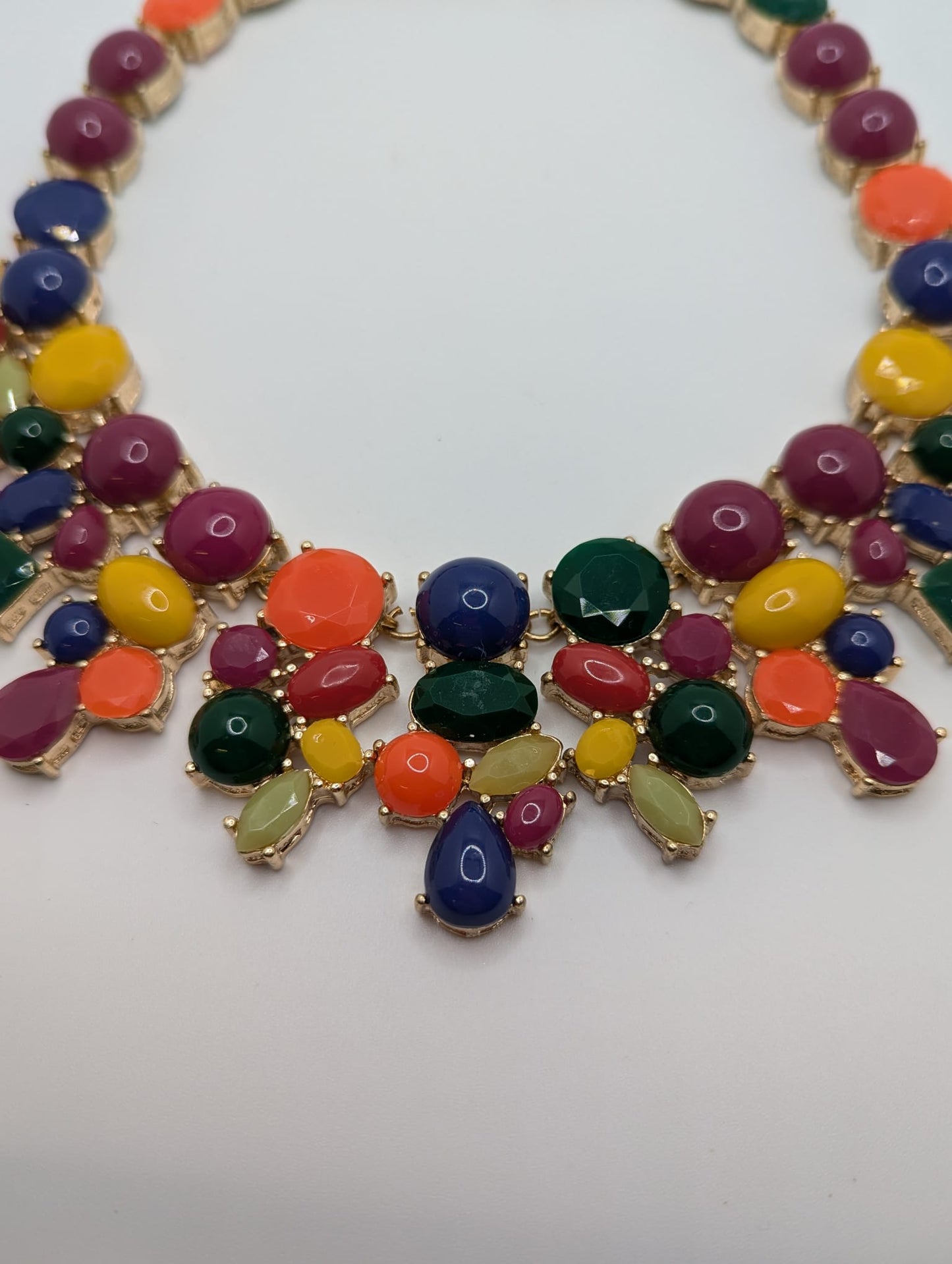 Talbots Bib necklace Multicolor Gold Tone & Cabochon Statement 21"