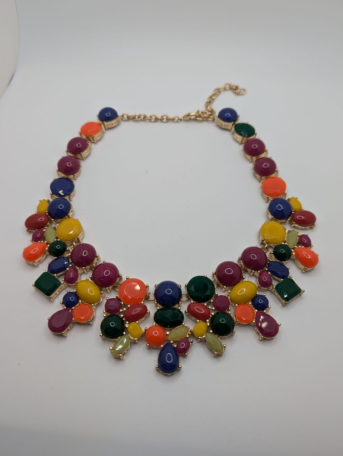 Talbots Bib necklace Multicolor Gold Tone & Cabochon Statement 21"