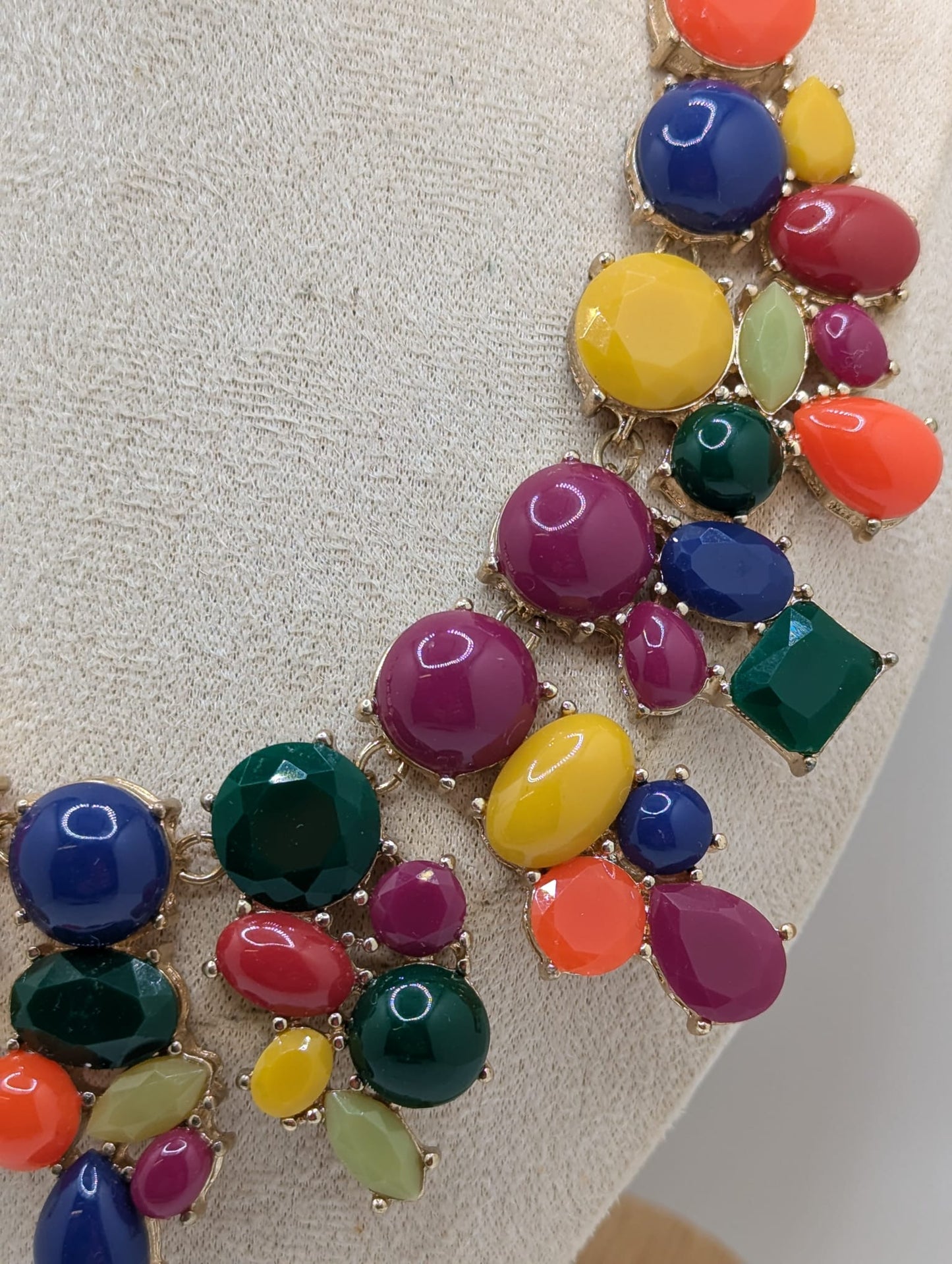 Talbots Bib necklace Multicolor Gold Tone & Cabochon Statement 21"