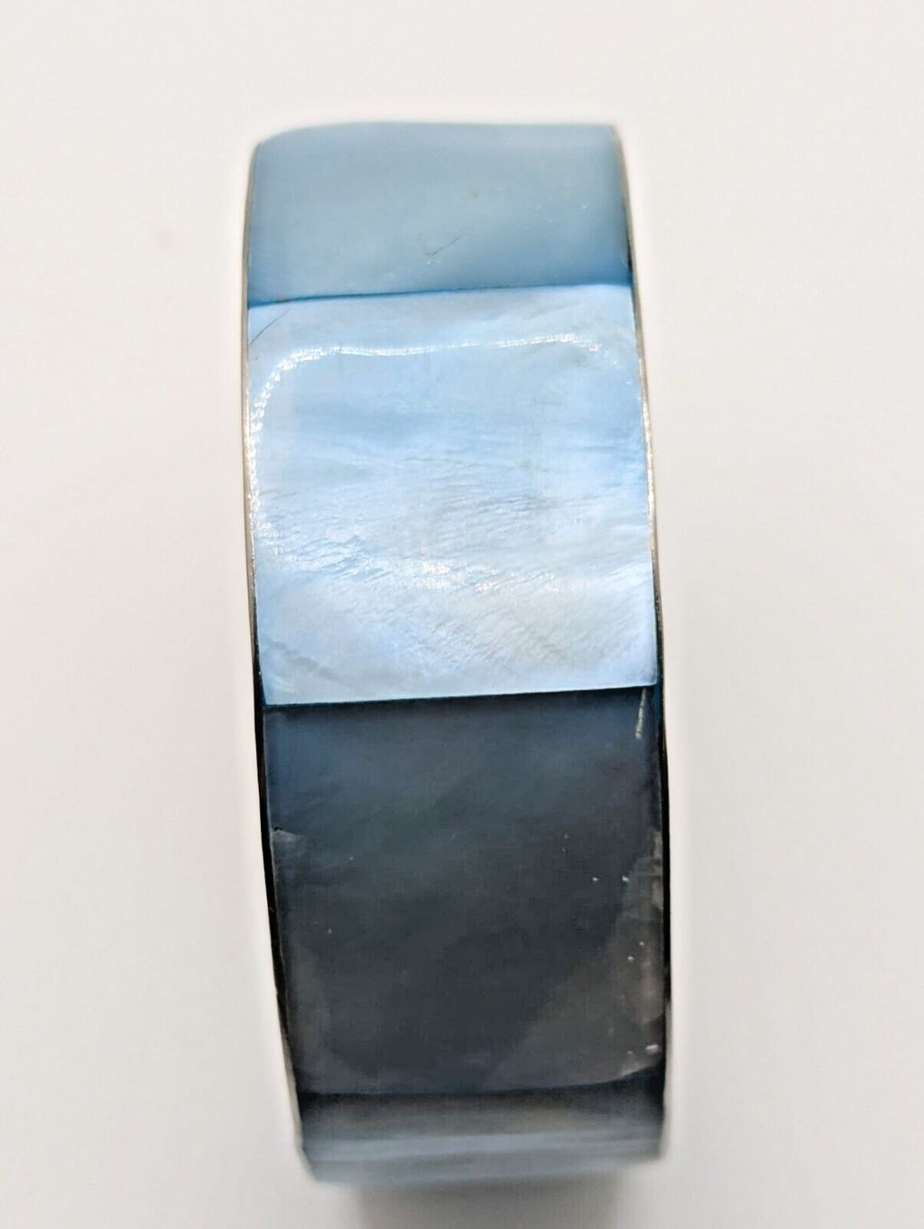 Vtg Blue Mother Of Pearl Shell Inlay Cuff Bracelet Modern Wide Boho Bangle