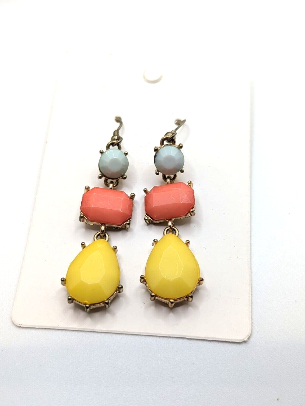 Pretty Art Deco Pastel Faceted Teardrop Drop Earrings Tricolor gold tone