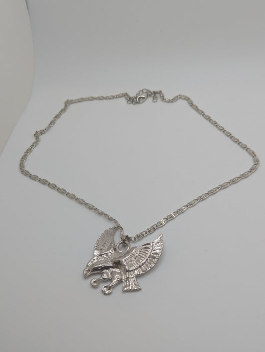 Silvertone Eagle Pendant Necklace Unisex 21” Chain