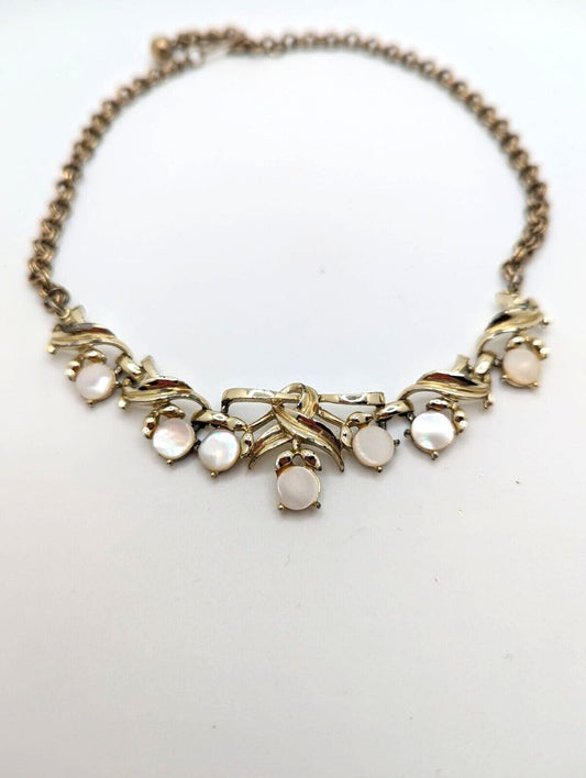 Coro Mid-Century Mother of Pearl Choker Necklace Gold Tone Vintage 1950s